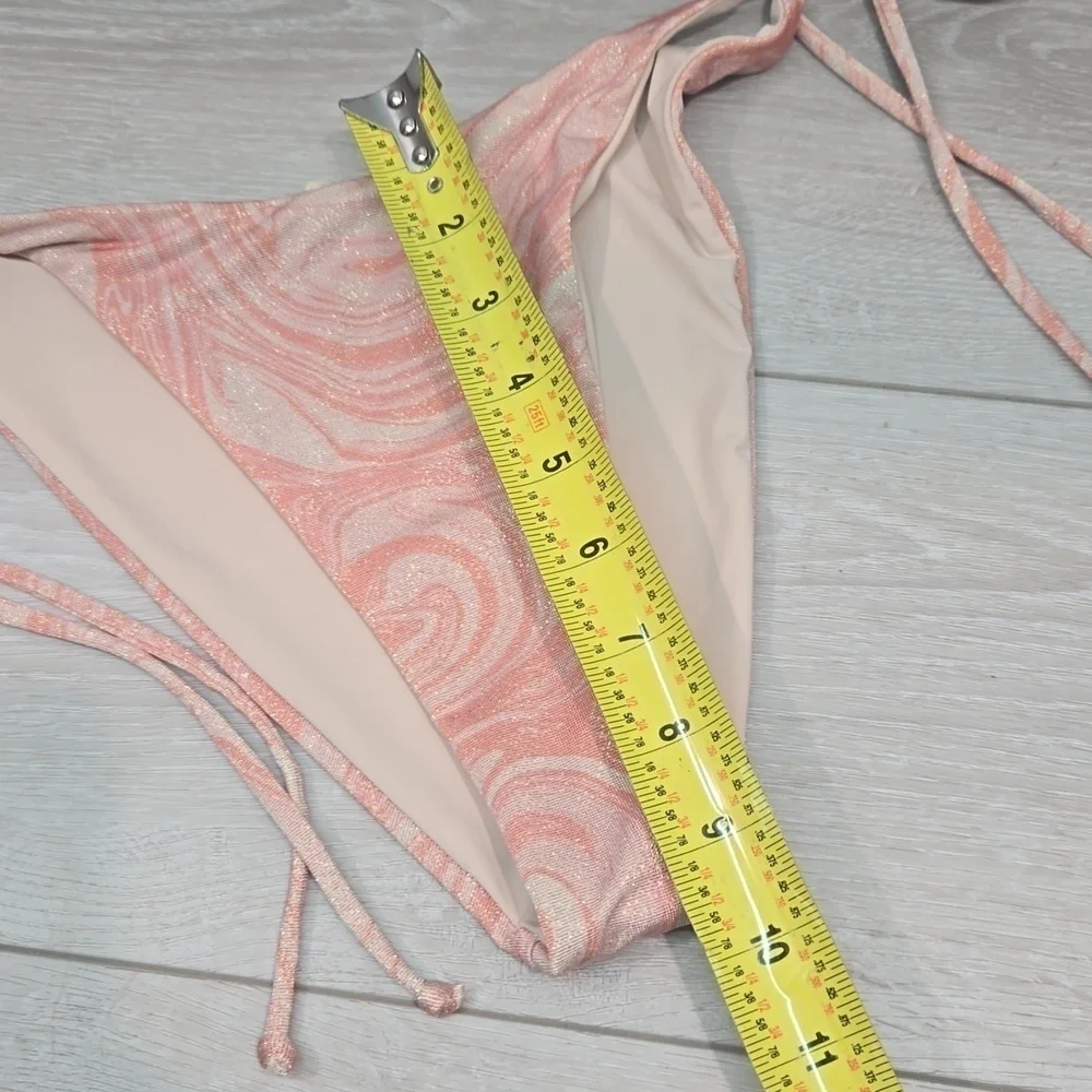 NWT L Space Women Lennox Metallic Side Ties swim bikini bottom swirled up L